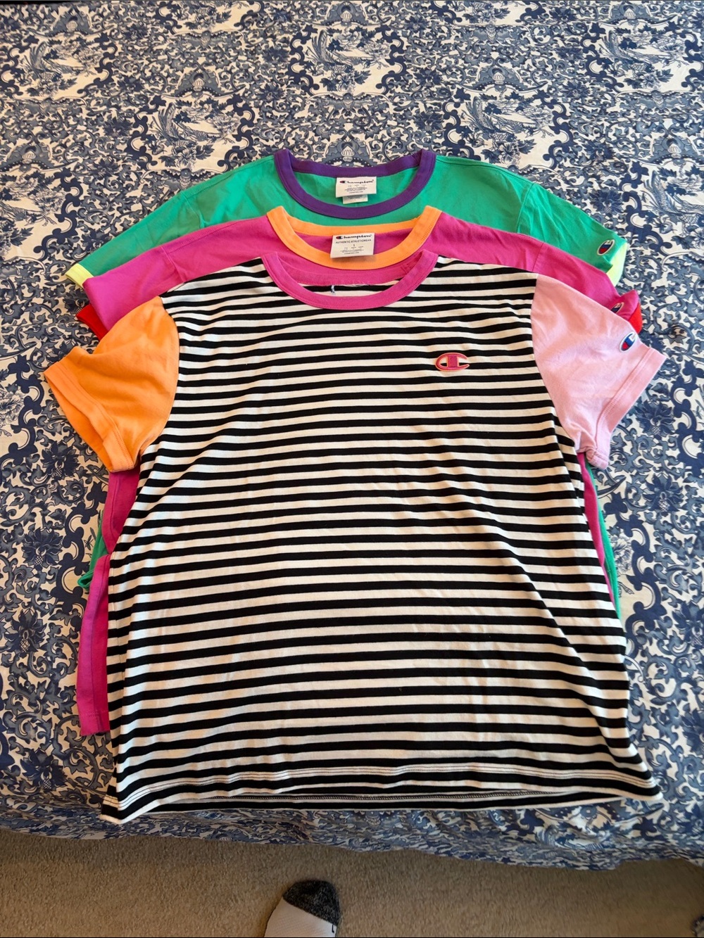 Champion women’s shirts green pink and stripped